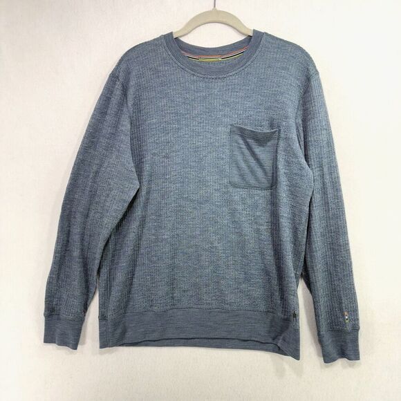 Smartwool Thermal Merino Crew Shirt Men S Blue Grey 100% Merino Unisex Outdoor - Picture 1 of 13